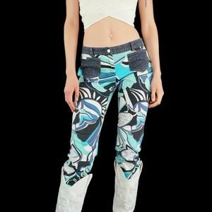 Y2K Dolce & Gabbana D&G blue patterned low rise jeans